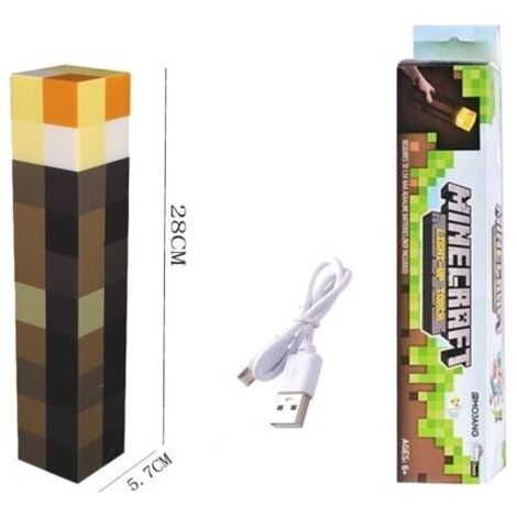 Torche en pierre marron Minecraft - Veilleuse LED 28 cm - USB-C (1/5)