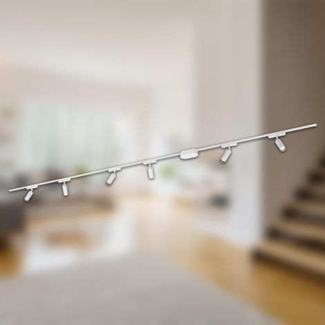 Système de rail set complet, 6x LED Spots, lampes, orientable, système de rail lumineux pour plafond, rail pour spots, lampe de plafond, plafonnier, spotlight, 3m, blanc (1/5)