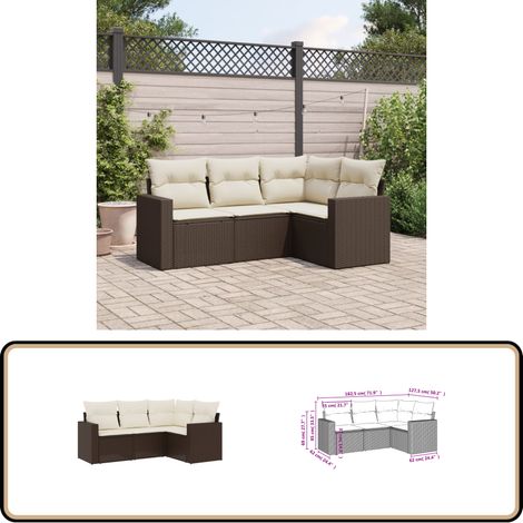 4-tlg. Garten-Sofagarnitur mit Kissen Braun Poly Rattan - Gartensorgsofa - Outdoor Sofa - Lounge Set - Gartenmöbel - Rattan Möbel