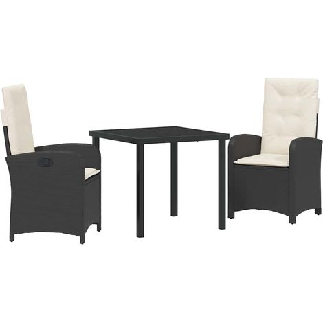 Garden Dining Set with Cushion 3 pcs Black Poly Rattan vidaXL (1/5)