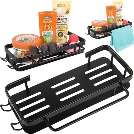 Étagère de salle de bain, cintre de salle de bain, étagère suspendue de cuisine en métal noir, étagère de salle de bain, cintre de cuisine, étagère de salle de bain, étagère de rangement en métal noir (1/5)
