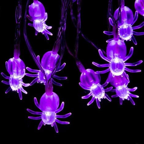 Guirlande lumineuse d'Halloween SZTXJ, 40 LED, 6 m (19,6 pi), araignée violette, fonctionne sur piles, pour décoration de jardin et de fête d'Halloween. (1/4)