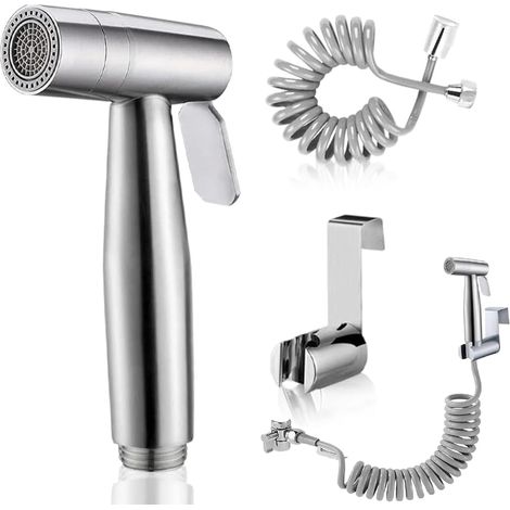 Handheld Bidet Shower Head Stainless Steel with Dual Jet/Stream Mode, Baby Cloth Diaper Spray Kit with Tap Dispenser and Spring Hose, Wall Mount (1/5)