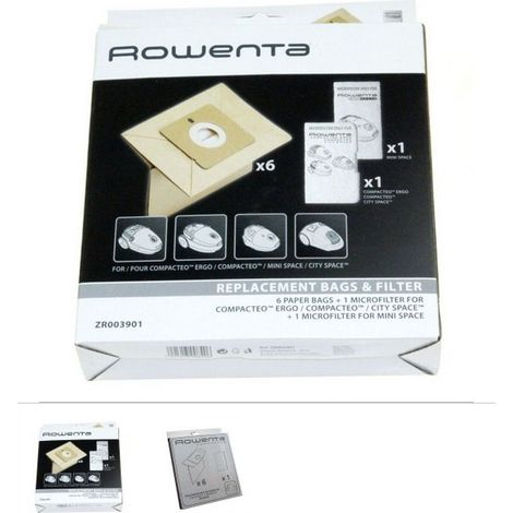Boite de 6 sacs + 1 filtre (53529-51677) (ZR003901 MT000501) Aspirateur ROWENTA, MOULINEX