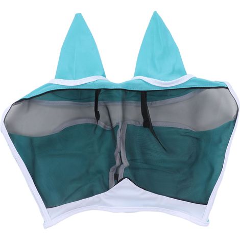 Masque anti-mouches pour chevaux respirant confortable, filet fin doux, protection faciale avec oreilles, bleu (1/5)