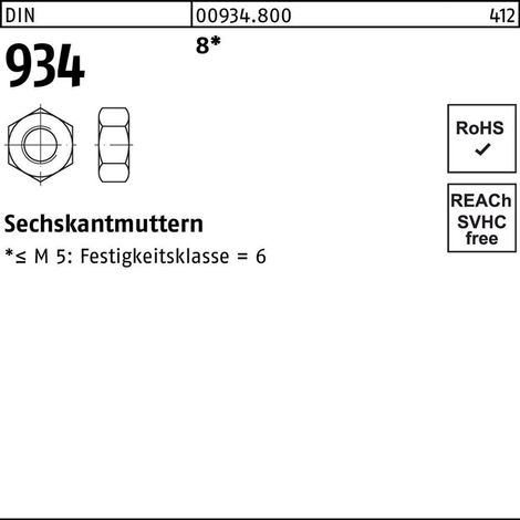 Sechskantmutter DIN 934 M3 8 1000 Stück (1/2)