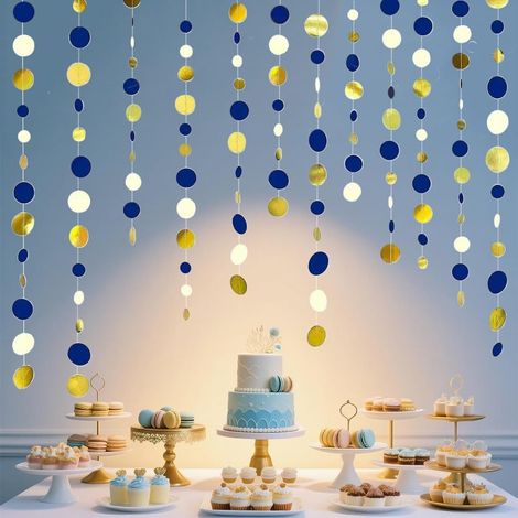 26Ft Polka Dots Guirlandes à suspendre en papier Cercle à pois Streamer pour Thème Anniversaire Douche Graduation Mariage Fête Décorations Accessoires Or (1/5)