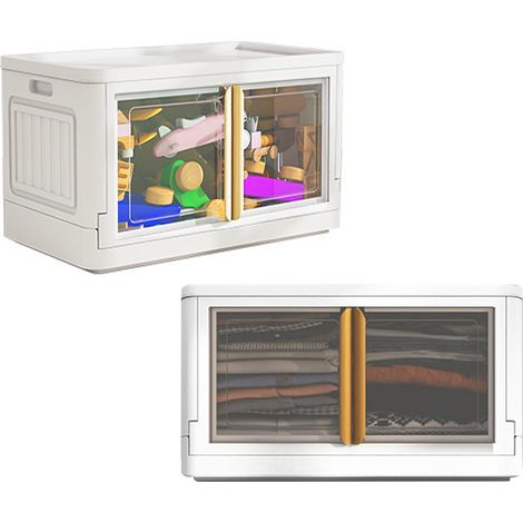 Poubelle de Rangement Pliable avec Portes Doubles, Armoire à Tiroirs en Plastique pour Jouets, Vêtements, Livres, Brun Semi-Transparent (1/5)