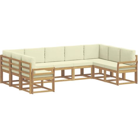 Conjunto de sofás de exterior con cojín 9 pcs Blanco y Crema vidaXL (1/5)