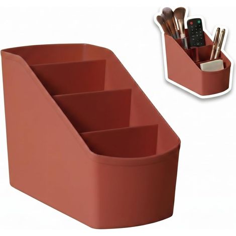 Organiseur de bureau à 4 niveaux et compartiments multiples (avec emplacements pour télécommandes et pinceaux de maquillage) — Boîte de rangement compacte en plastique pour bureaux, coiffeuses et mais (1/5)