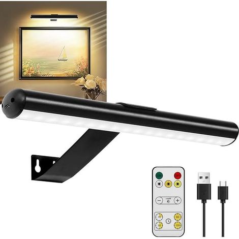 Lampe de tableau rechargeable à piles avec télécommande, minuterie et variateur, 3 couleurs (noire) (1/5)