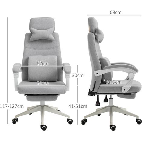 Fauteuil de travail ergonomique, siège gamer pivotant sur roulettes, rembourrage mousse, revêtement polyester, dossier inclinable 62x68x117-127 cm (1/5)