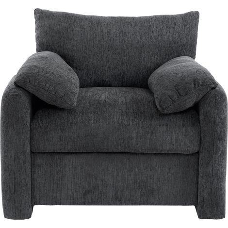 Fauteuil XXL en chenille avec cadre en bois massif et métal, 96x82x84 cm, pour salon et chambre (1/5)