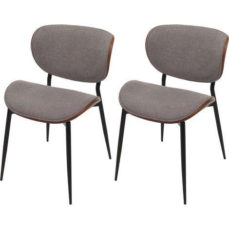 Lot de 2 chaises de salle à manger design en bois courbé et tissu gris clair finition noyer 040009506 (1/5)