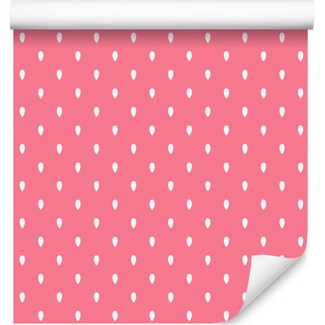 Papier peint rose poudré à motifs fraises et marguerites pour salon et chambre 50x1000 cm (1/4)
