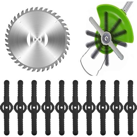 Lot de 11 Lames Coupe Bordure - 1 Lame en Alliage 6 et 10 Lames Plastique - Lame Tondeuse Gazon Universelle pour Débroussailleuse Électrique sans Fil, Accessoires de Rechange 150mm x 5mm (1/5)