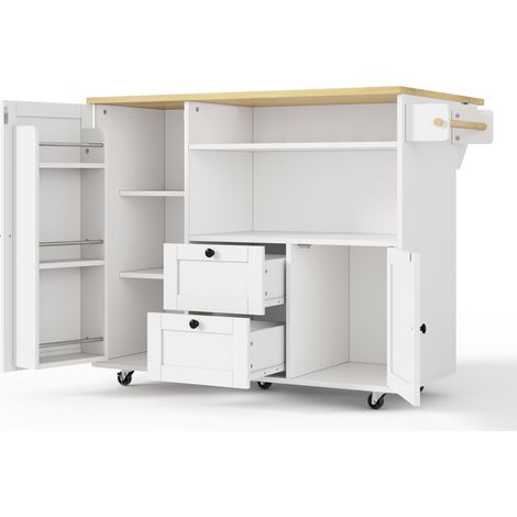 Îlot de cuisine mobile avec plan de travail rabattable, rangement, porte-serviette et roulettes verrouillables, 104 × 45 (69) × 89 cm (1/5)