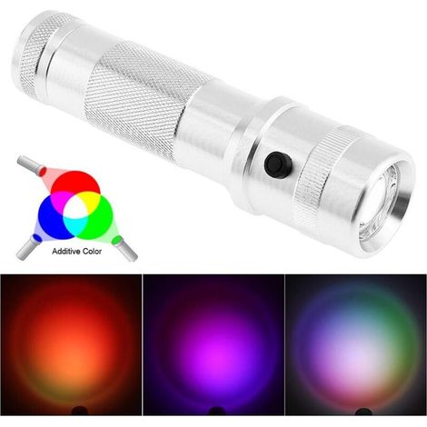Lampe torche LED RGB argentée à 10 couleurs en 1 étape, étanche IPX4, multicolore-Crezuo