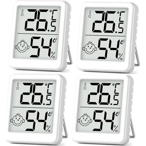 Mini thermomètre-hygromètre LCD (lot de 4) pour l'intérieur, idéal pour les chambres d'enfants, de personnes âgées, etc. Blanc (1/5)