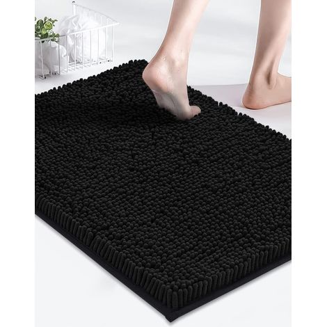 Chenille Rutschfeste Badematte, saugfähiger Badezimmerteppich, maschinenwaschbare Duschmatte, 40 x 60 cm, Schwarz