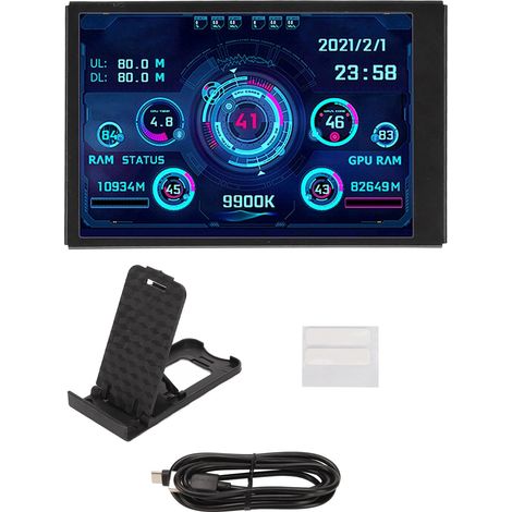 Écran de surveillance IPS 3,5 pouces, affichage plein écran pour AIDA64 PC, données CPU, RAM, disque dur, moniteur noir