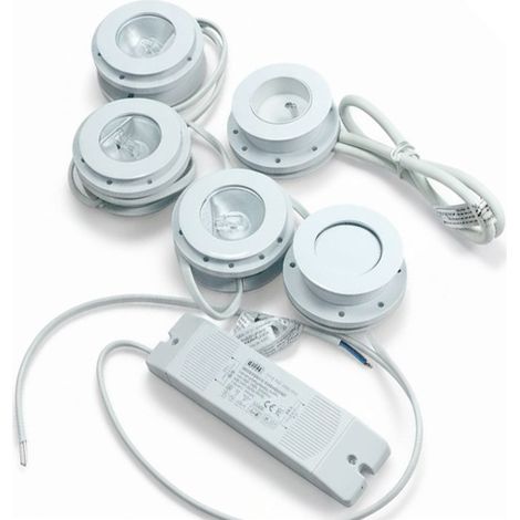 Kit dEclairage de mobilier 3 Spots Encastrables Blanc 12V G4 Compatibles LED - Prise et Interrupteur (1/5)
