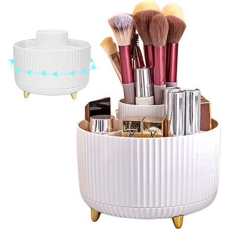 Caja portátil giratoria de 360°, organizador multifuncional para brochas y cosméticos, ideal para guardar cosas en el dormitorio o durante los viajes.