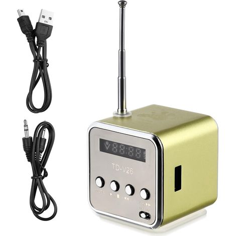 Mini Enceinte Portable à Carte, Aluminium, LED Amplificateur Intégré, Antenne Télescopique, Écran Affichant Durée et FM, USB DC 5V, 3W x2, 87, 5–108 MHz (1/5)