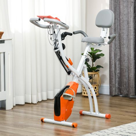 Bicicleta Estática Plegable Regulable en Altura Resistencia Magnética Ajustable Bici Estática con Pantalla LCD Asiento con Respaldo Sensor de Pulso Carga 120 kg para Casa 105x48x118 cm Naranja (1/5)