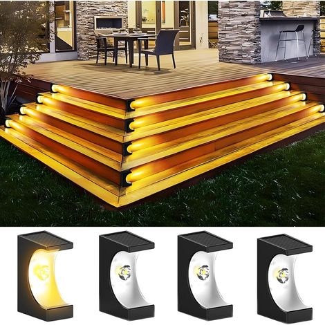 Vier solarbetriebene Treppenleuchten, IP65 wasserdicht, mit automatischer Ein-/Ausschaltfunktion, geeignet für Treppen, Terrassen usw. (warmes Licht) (1/5)