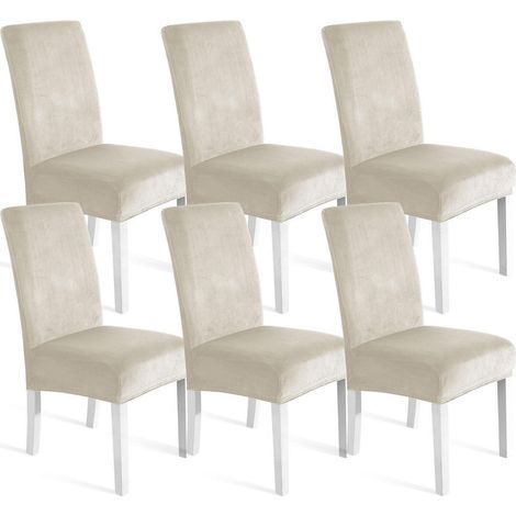 Stuhlhussen Samt 6er Set, Stretch, Waschbar, Beige (1/5)
