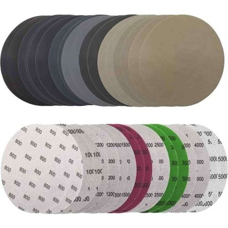 Lot de 36 Papier de Verre 125mm,Rond Disques de Ponçage, Disque Abrasif 125mm,Disques Abrasif de Ponçage Humide et Sec 800/1000/1200/1500/2000/2500/3000/4000/5000 Pour Disque Rond Poncage 125mm (1/5)