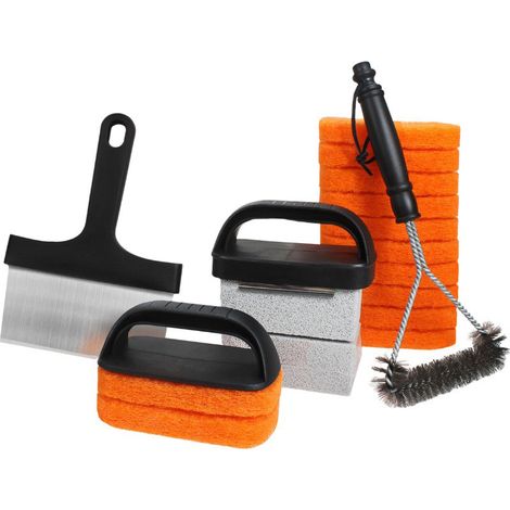 Kit Nettoyage Plancha Pierre Gril Racloir Éponge avec Poignées pour Barbecue Élimination Graisse Taches Compatible Durable (1/5)