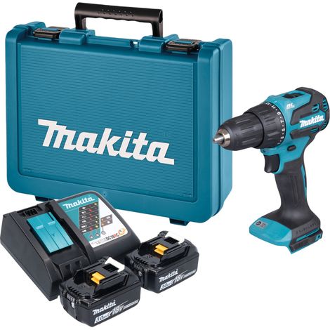 Taladro atornillador de percusión a batería Makita DHP 490 RFE de 18 V, 65 Nm, sin escobillas + 2 baterías de 3,0 Ah + cargador + maletín (1/5)