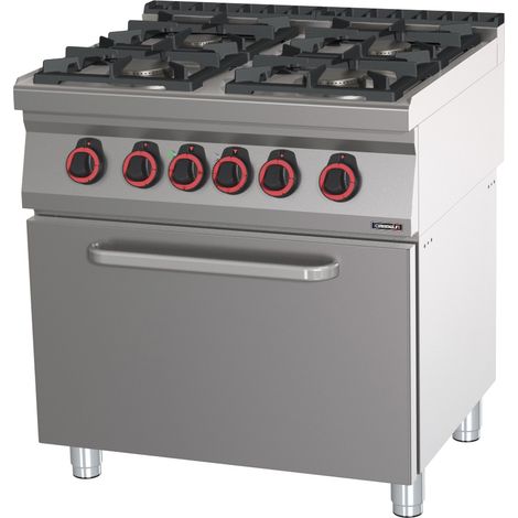 Fourneau mixte professionnel - 4 feux gaz - Four électrique GN 2/1 - 80cm - Casselin