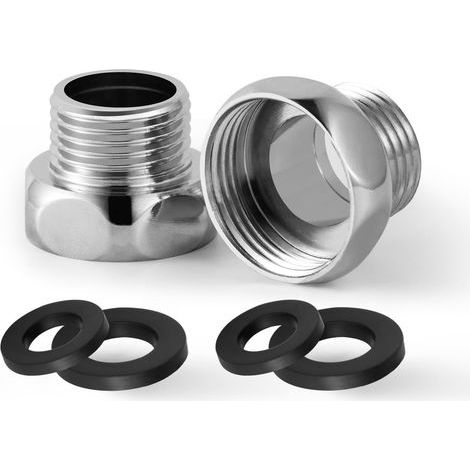 Lot de 2 - Adaptateur Réducteur - Raccord Tuyau Douche - Laiton Chromé G3/4 Femelle vers G1/2 Mâle - Étanche avec Joint - Intérieur Extérieur - Argenté - 25x20mm (1/5)