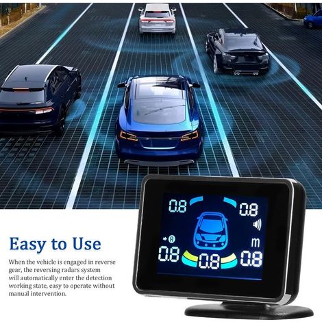 Système de radar de recul avec capteur de stationnement avant et arrière, avec avertissement sonore/buzzer/silencieux, avec 8 capteurs, détection de distance, écran LCD, volumes réglables (1/5)