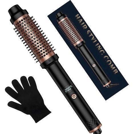 Brosse Chauffante Soufflante 3 en 1, Brossee à Boucler, Thermal Brush 38mm avec Écran LCD, Brosse Ronde Chauffante à Température Réglable 120-200℃, Double Chauffage PTC pour Lissage, Boucles et Volume (1/5)