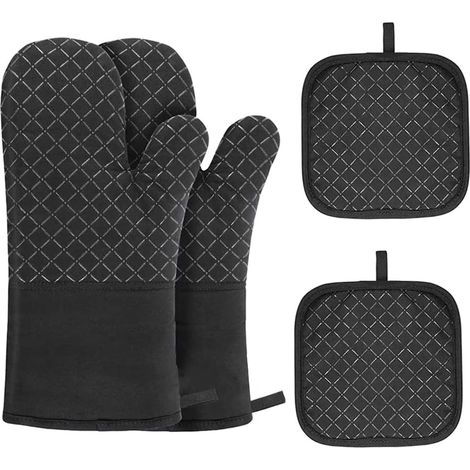 Gants de cuisine résistants à la chaleur, avec 2 maniques assorties, gants et maniques de cuisine antidérapants. (1/3)