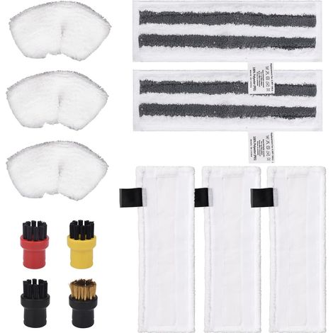 12 Pièces Accessoires pour Nettoyeur Vapeur Karcher Easyfix SC2 SC3 SC4 SC5, 3 Chiffons de Sol en Microfibre, 3 Buses à Main Microfiber Cloth, 2 Chiffons Abrasifs, 4 Brosse Ronde (1/5)