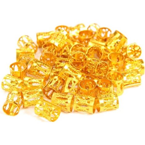 Lot de 50 perles dreadlock dorées - Anneaux de cheveux rasta - Pour tresses et extensions - Accessoire coiffure (1/4)