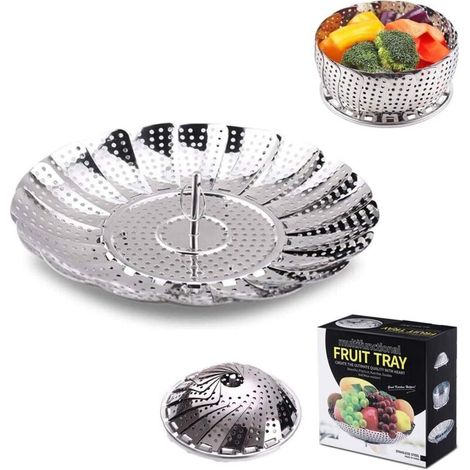 Pliable Panier Vapeur,Kitchen Panier Vapeur Rétractable en Acier INOX,pour Cuire Légumes et Aliments ou Panier de Fruits(Acier, 30 cm)-Fei Yu (1/5)