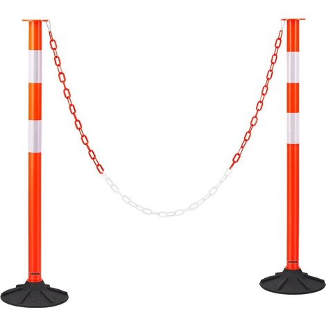 Poteaux de Signalisation Lot de 2 Balises de Délimitation avec Chaîne 1,5 m Bandes Réfléchissantes Base Lestée Rouge (1/5)