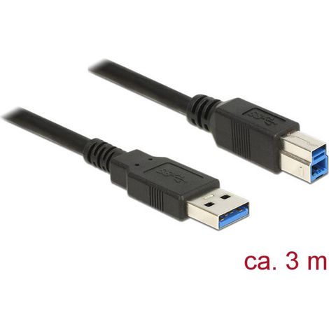 Delock Câble USB USB 3.2 Gen1 USB-A mâle, USB-B mâle 3.00 m noir contacts dorés 85069