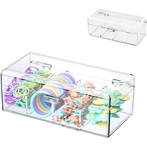 Boîte En Acrylique Transparente à Compartiments, Organisateur d'Accessoires Cheveux Pour Filles, Boite Rangement Accessoires Cheveux Enfant, Organiseur Pour Chouchous à Cheveux (1/5)