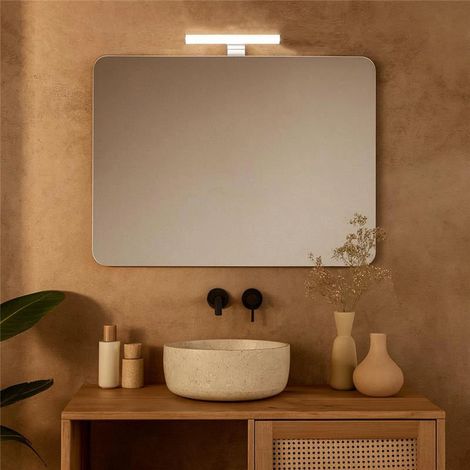 Exagonshop Specchio 90x60 bagno con lampada angolo stondato e