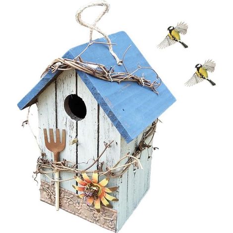 Dekoratives Vogelhaus Blau, Landhausstil, Hängeornament für Garten & Balkon