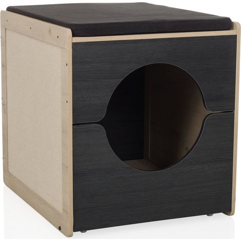 Cage pour chat / niche pour chat KITTY PAWBOX 2 59,8x50x55 cm avec griffoir noir/chêne hjh LIVING (1/5)