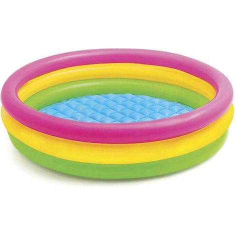 Piscine gonflable ronde en PVC pour enfants, 202460cm/90cm/114cm, 3 couleurs arc-en-ciel, avec pompe intégrée. (1/3)