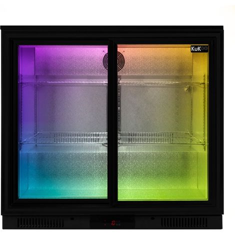 Arrière-Bar Réfrigéré de Porte Coulissante Double en Inox Noir - Réfrigérateur Pour Bar, Éclairage Multicolore Réglable Domestique Professionel Restaurant Comptoir CHRD HORECA